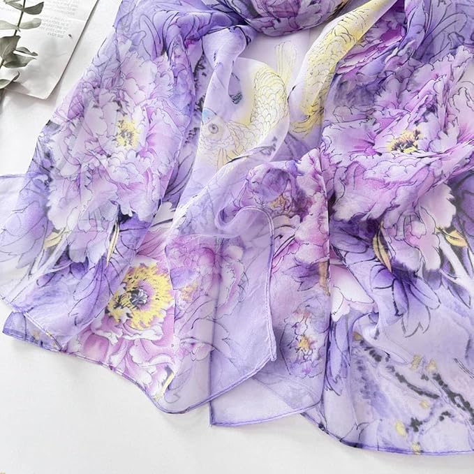 Pokeedioty Scarfs for Women Lightweight Fashion Scarves Elegant Floral Pattern Sheer Scarfs Sunscreen Shawls Wraps