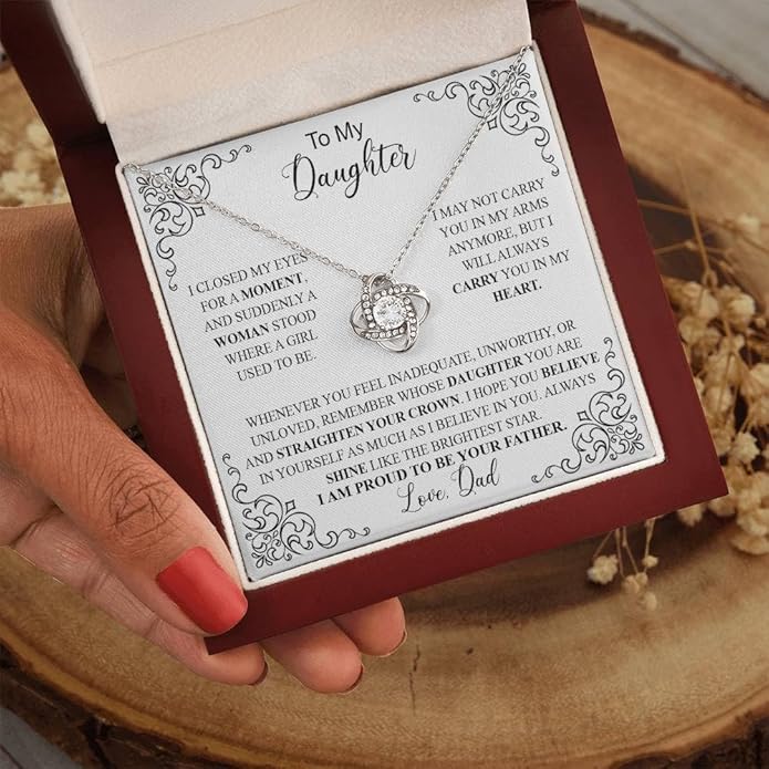 VIRAGIL To My Daughter Gift Necklace From Dad or Mom - Badass Daughter Jewelry With Heartfelt Message & Elegant Box