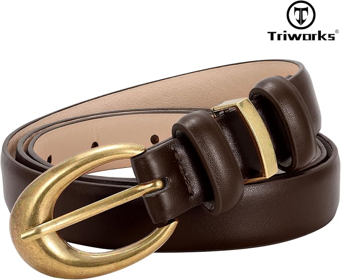 TRIWORKS 3 Pack Women Leather Belt for Jeans Pants Fashion Ladies Faux Leather Belt with Gold Buckle