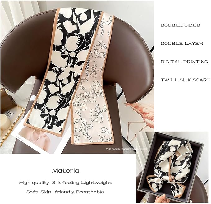 Livrerpi Silk Feeling Head Scarf Fashion Satin Hair Scarf Square Long Scarves for Women Gifts