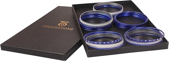Touchstone Indian Metal Bangles for Women Gold Alloy Bracelets desi 2 Dozen Bangle Collection Bollywood Women's Jewelry Set Multi Stacking Wide Chunky Textured Golden Set of 24 in Gold or White Tone