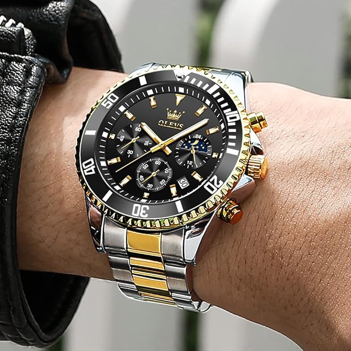 OLEVS Mens Watches Big Face Stainless Steel Waterproof Date Analog Quartz Watches Fashion BusinessWrist Watches for Men…