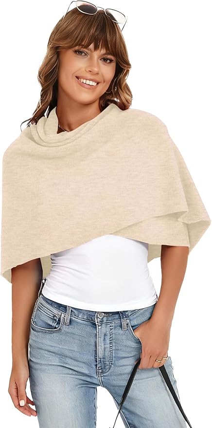 iWoo Women Soft Shawl Wraps kintted Open Front Poncho Sweater for Spring Fall Winter