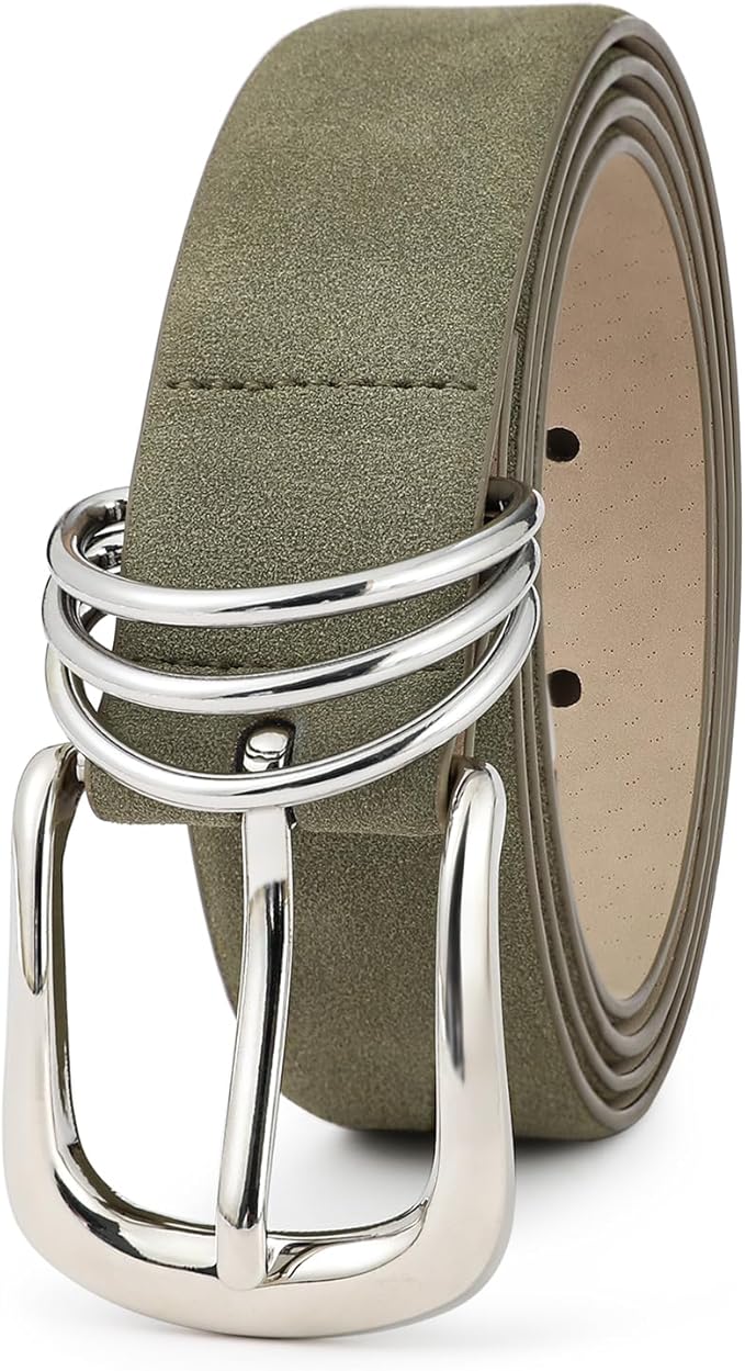 Women's Leather Belts with Gold Buckle Fashion Leather Waist Belt Elegant Ladies Belts for Jeans Dress & Casual Wear