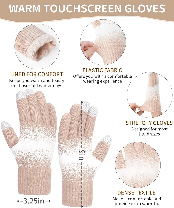 Remifa Womens Winter Beanie Hat Scarf Gloves Set, Pom Pom Warm Hat Long Knit Scarf Touchscreen Gloves 3 In 1 Christmas Gift