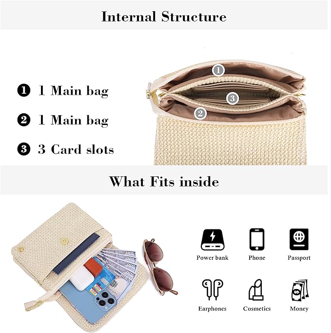 MINICAT Straw Small Summer Purses for Women Crossbody Purse Beach Bags for Everyday Cruise Travel Vacation Essentials | Straw, Small, Summer, for Everyday, Cruise, Travel, Vacation, Essentials