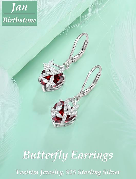 Butterfly Earrings for Women 925 Sterling Silver Heart Earring Birthstone Jewelry