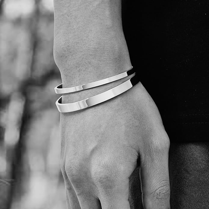 MEALGUET Stainless Steel Mens Cuff Bracelet : Minimal Cool Silver/Black/Gold Plated Open Metal Cuff Bangle Bracelets for Men,Mens Bracelet Jewelry Gift