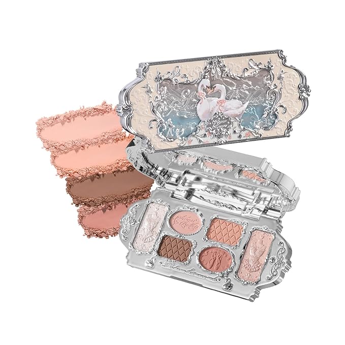 Flower Knows Swan Ballet Six-Color Makeup Palette,Neutral Pink Eyeshadow with 4 Matte + 2 Shimmer Shades,Blendable Smooth Cute Eye Makeup,0.23 Oz(01 White Swan)
