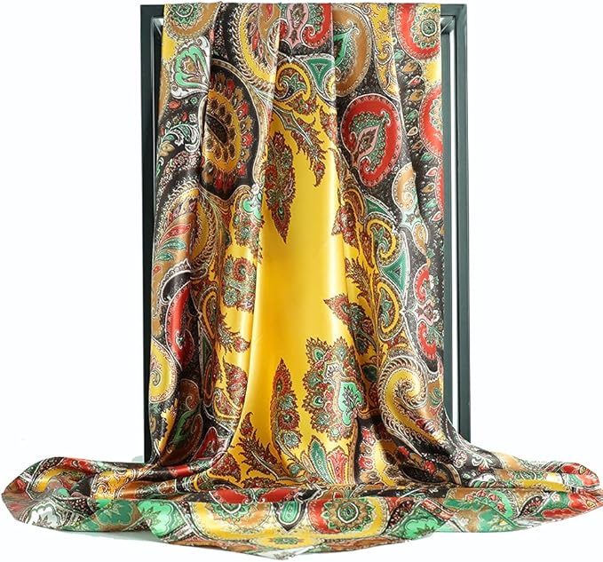 YOUR SMILE Silk Like Scarf Women's Fashion Pattern Large Square Satin Headscarf Headdress