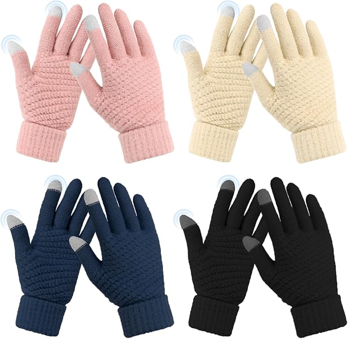 Omisy 4 Pairs Winter Gloves Women Touchscreen Cold Weather, Valentines Day Gifts for Her Wife Mom Girlfriend, Wam Mitten