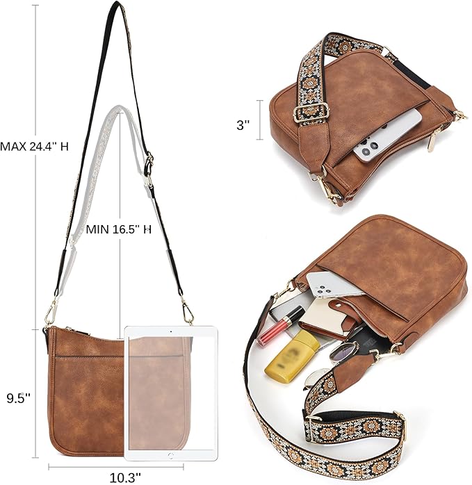 BOSTANTEN Crossbody Bags for Women Trendy Vegan Leather Hobo Purses Shoulder Handbags With Wide Shoulder Strap