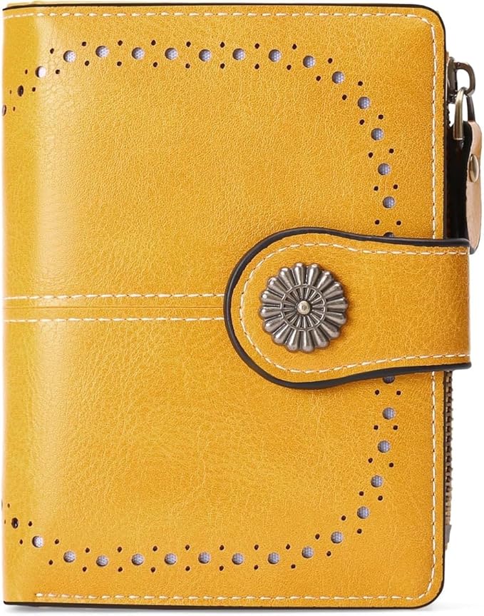 Premium Slim Genuine Leather Bifold Wallet for Women with Advanced RFID Blocking Technology and Zippered Coin Compartment (Yellow)