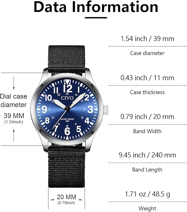 CIVO Analog Wrist Watches for Men: Waterproof Stainless Steel Mens Watches - Silver Watch with Easy Read Dial Men's Watch for Gift