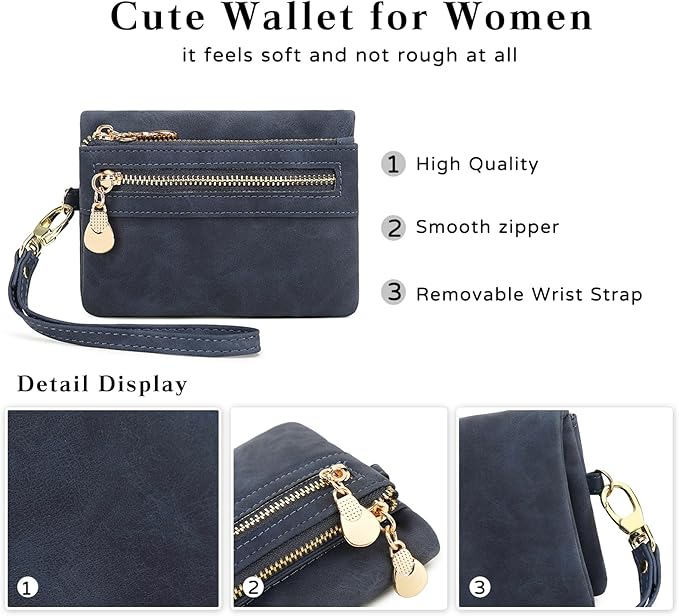 Women's Vintage Genuine Leather Handbag Wallet Dark Billfold Purse with Snap Closure for Daily Essentials (Coffee)