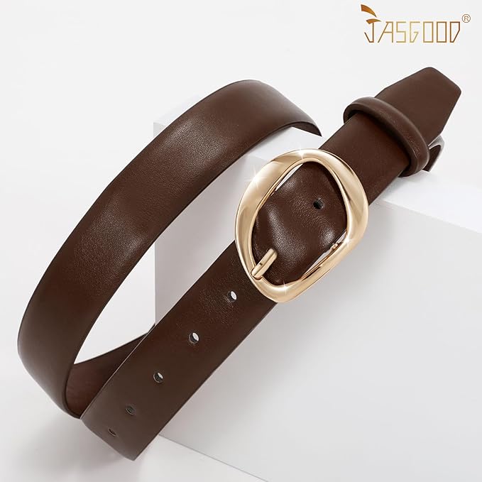 JASGOOD Leather Belts for Women Cute Casual Waist Belt with Gold Buckle Ladies for Jeans Pants Dresses