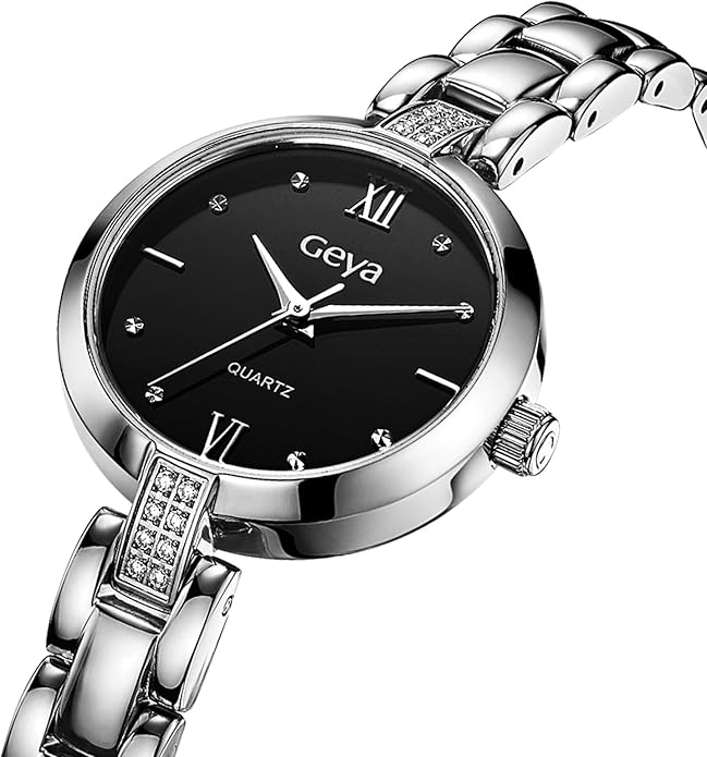 GeYa Silver Watch for Women Elegant Dressy Watch, Dainty Diamond Dial Stainless Steel Bracelet, Japanese Quartz Movement, 5ATM Water Resistant, Ideal for Petite Wrist, Gift Ready