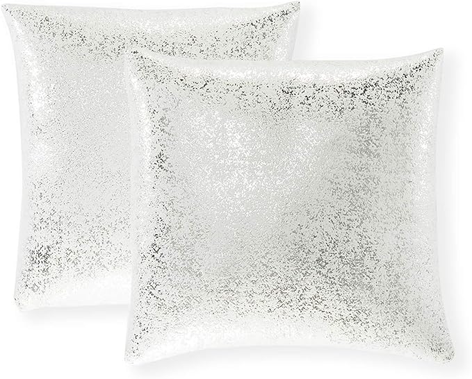 Xinrjojo Pack of 2, Sparkling Decorative Suede Pillow Covers Soft, Square Throw Pillow Covers, Solid Color Cushion Covers, Pillow Cases for Sofa Bedroom Car 24 x 24 Inch, 60 x 60 cm(Silver- White)