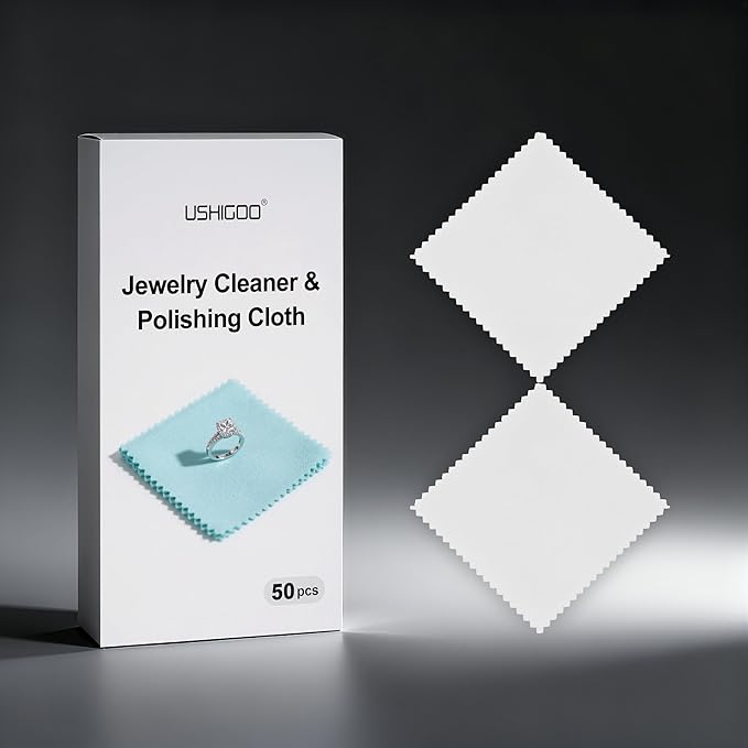 50pcs Jewelry Cleaning Cloth Polishing Cloth for Sterling Silver Gold Platinum Small Polish Cloth (3" x 3" White)