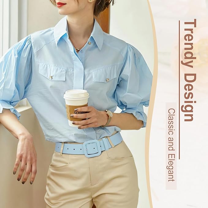 WHIPPY Women Leather Belt Candy Color Fashion Square Buckle Belt Ladies Belt for Jeans Pants Dresses