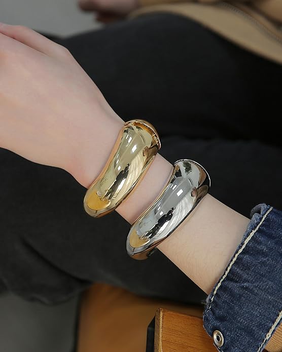 Bangle Bracelets for Women | 14K Gold Plated Trendy Wide Bracelets | Hinged Arm Cuff Bangles Chunky Bracelet for Women