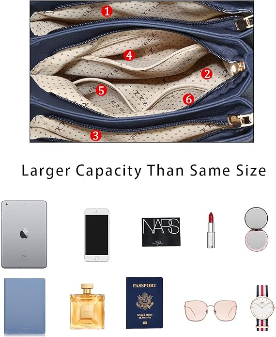 KKXIU 3 Zippered Compartments Purses and Handbags for Women Top Handle Satchel Shoulder Ladies Bags