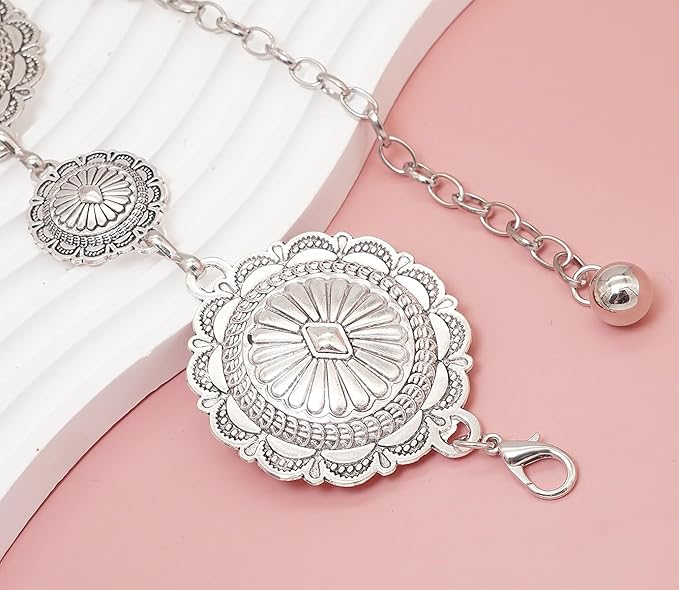 Western Cowgirl Chain Belt for Women Adjustable Fashion Metal Waist Belts for Dresses Jeans Party Country Concert
