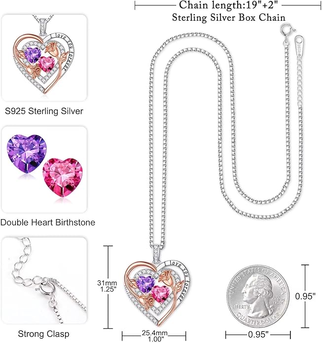 Iefil Mothers Day Gifts for Wife - Sterling Silver Birthstone Necklace Birthday Gifts for Her Wife