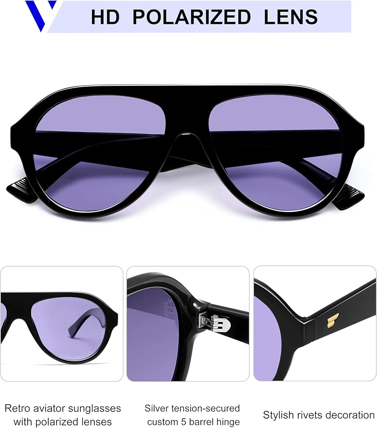 VANLINKER Retro Aviator Polarized Sunglasses for Men Women Trendy 70s Vintage Plastic Frame Sun Glasses VL9750
