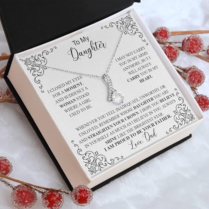 VIRAGIL To My Daughter Gift Necklace From Dad or Mom - Badass Daughter Jewelry With Heartfelt Message & Elegant Box