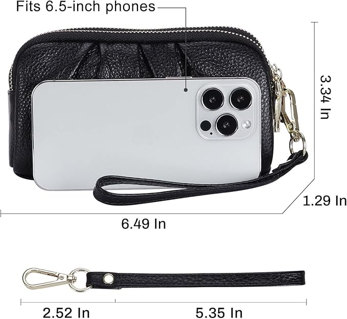Wristlet Wallets for Women Genuine Leather Wristlet Purses Ladies Ruched Wristlet Clutch Wallet Purses