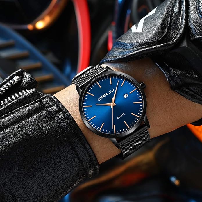CRRJU Men's Minimalist Casual Luxury Auto Date Watches Fashion Business Japan Movement Quartz Waterproof Wristwatches for Men Stainsteel Steel Band Watch
