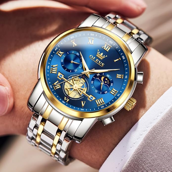 OLEVS Mens Watches Waterproof Stainless Steel Adjustable Bracelet Watch Quartz Analog Watch for Men Fashion Business Classic Mens's Wrist watch's Casual Watches Gold/Blue/Black/White/Face/Dial