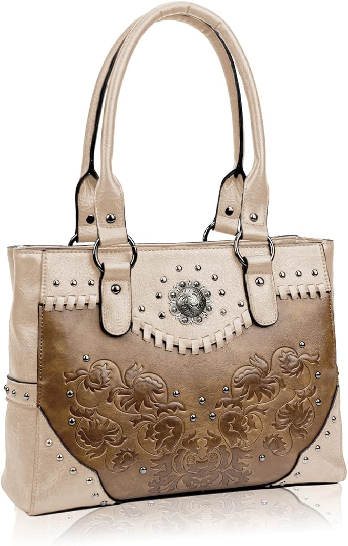 Tote Bag for Women Large Western Purse Ladies Top Handle Shoulder Handbags Vintage Embossed Concho Studs