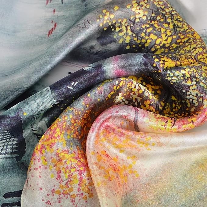 100% Mulberry Silk Scarf for Women Neck Oblong Headscarves Long Floral Print Lightweight Silk Wraps Shawls 67"*20"