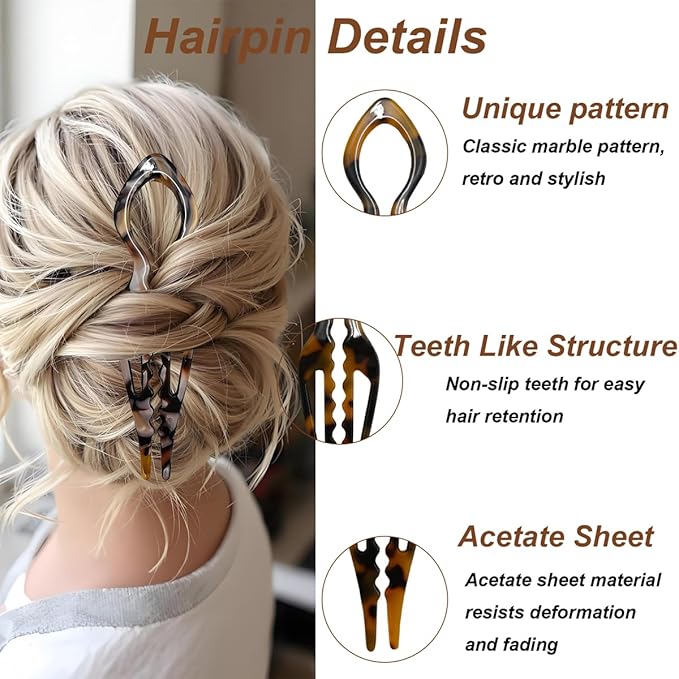 4Pcs Hair Pins for Women - French U Shaped Hair Pins - Elegant Women Hairs Accessories - French Hair Pin for Thick Hair