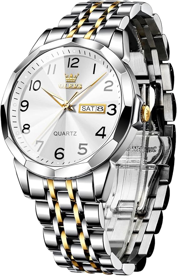 OLEVS Watch for Men Women Large Face Unisex Diamond Luxury Dress Analog Quartz Stainless Steel Waterproof Luminous Date Business Casual Wrist Watch