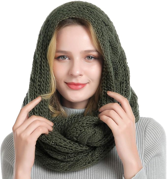 QUEENFUR Winter Women Thick Cable Knit Ribbed Infinity Circle Loop Scarf