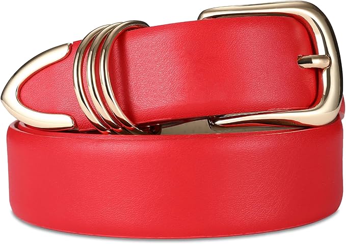 Women's Leather Belts with Gold Buckle Fashion Leather Waist Belt Elegant Ladies Belts for Jeans Dress & Casual Wear