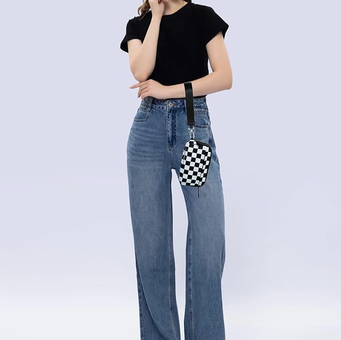 Wristlet Wallets for Women Checkered Nylon Quilted Wallet Travel Crossbody Bags with 4 Zippers Coin Card Phone Holder