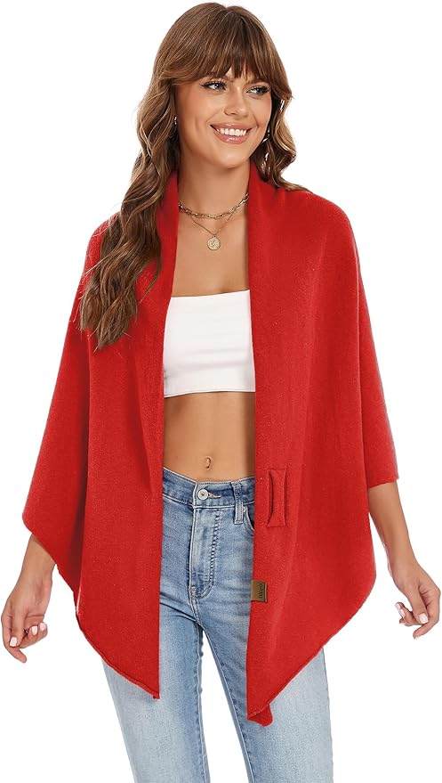 iWoo Women Soft Shawl Wraps kintted Open Front Poncho Sweater for Spring Fall Winter