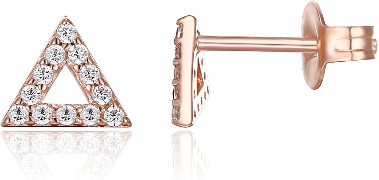 PAVOI 14K Gold Plated 925 Sterling Silver Stud Earrings for Women | Dainty Geometrical Bar Triangle Heart Earrings