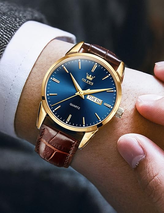 OLEVS Mens Watches, Casual Leather Watches for Men Easy to Read Quartz Number Watch with Date Waterproof Blue/Black/Silver Face Men's Wrist Watches…