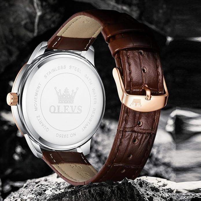 OLEVS Mens Watches, Casual Leather Watches for Men Easy to Read Quartz Number Watch with Date Waterproof Blue/Black/Silver Face Men's Wrist Watches…