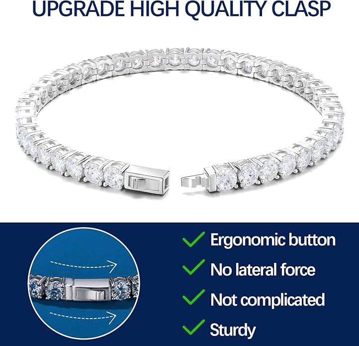 Moissanite Tennis Bracelet For Women S925 Silver Jewelry, Luxury Silver Bracelets,Valentines Day Gifts For Couples Sister Girlfriend Wife Gifts6.5'-7.5'' Length