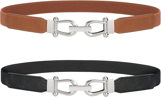 JASGOOD Women Stretchy Waist Belt Retro Elastic Skinny Belt for Ladies with Gold Buckle