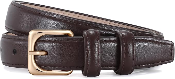 JASGOOD Women Leather Belt Fashion Ladies Skinny Leather Waist Belt for Pants Jeans Dress with Gold Buckle