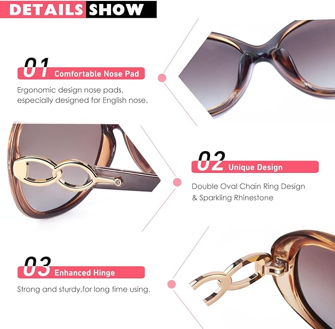 CGID Trendy Oversized Sunglasses Womens Ladies Polarized Retro Frame UV400 Shades Gradient Brown