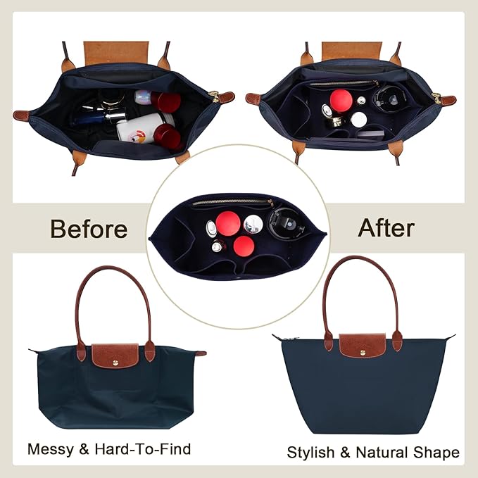 ZTUJO Purse Organizer Insert For Longchamp Le Pliage, Premium Felt Longchamp Purse Organizer Insert (Navy Blue, Medium For Shoulder Bag S & Energy Small & Xtra S)