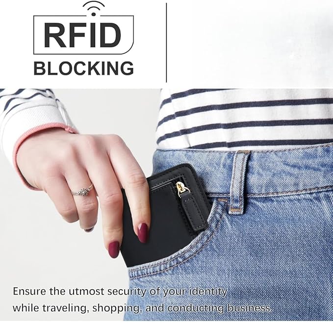 Genuine Leather Wallet for Women Slim Bifold RFID Blocking Secure with Zipper Closure and ID Window (White)